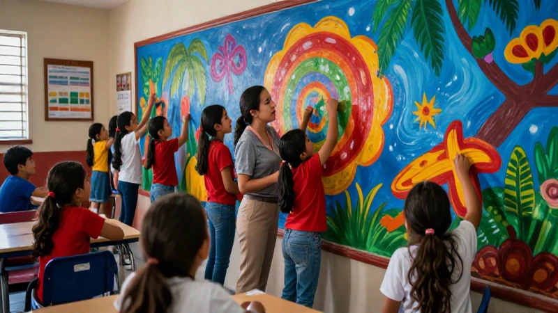 Aula vibrante: estudiantes colaboran en mural artístico