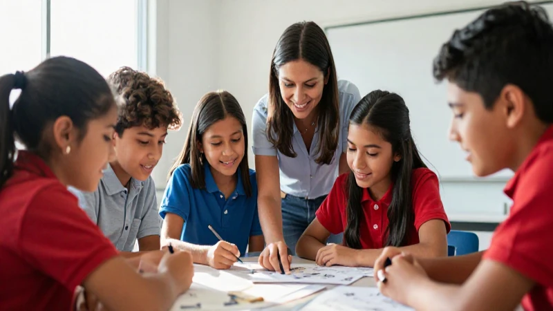 Estudiantes mexicanos colaborando con apoyo educativo y cálido