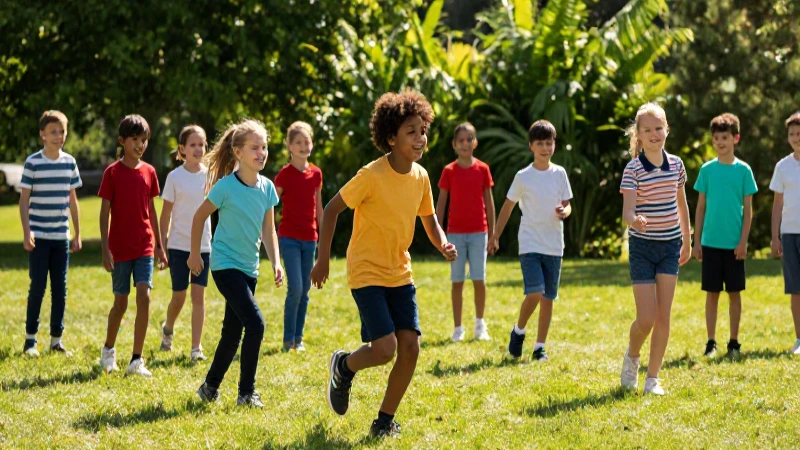 Seguridad garantizada: Educa físicamente al aire libre a tus estudiantes 3 Niños aprendiendo activamente en un campo soleado
