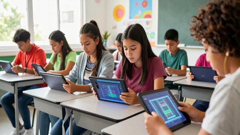 Ilustración educativa moderna en un aula mexicana