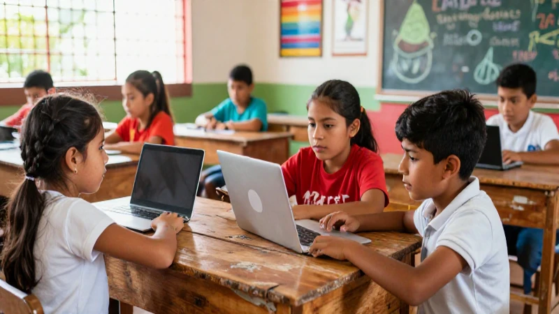 Mexican niños interactúan con tecnología en clase