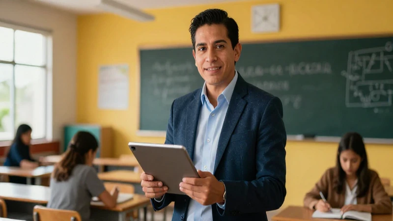Maestra mexicana apasionada en clase vibrante