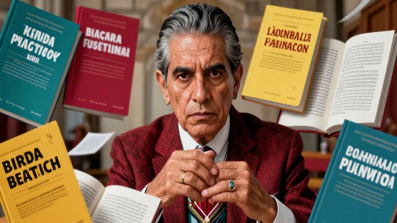 Académico mexicano enfocado entre libros de civismo