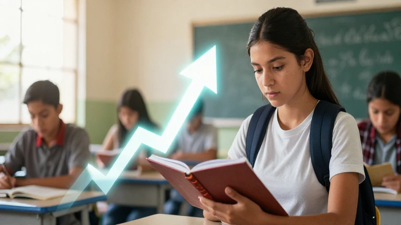 Estudiante y flecha de crecimiento brillante