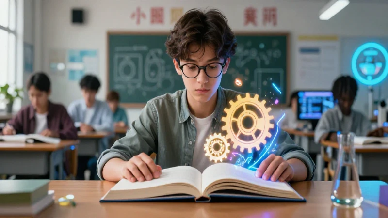 Joven estudiante en clase y taller, innovando