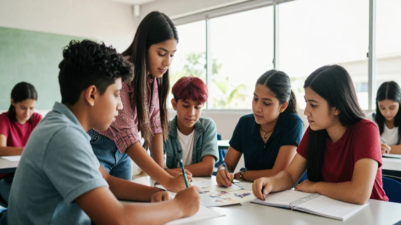 Nueva escuela mexicana: claves del enfoque educativo actual 3 Estudiantes mexicanos colaboran en aula moderna