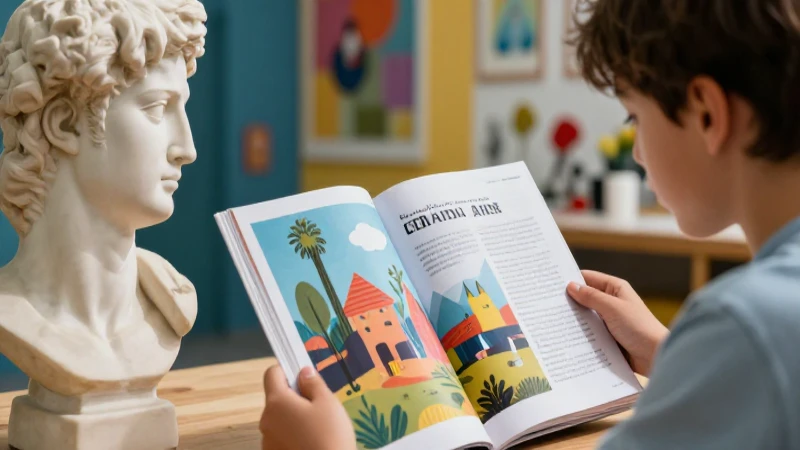 Claves para diferenciar libros de arte y arte clásico en la educación 6 Estudiante observa arte moderno en estudio vibrante
