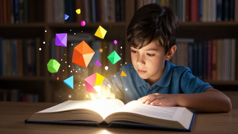 Niño explora libro brillante con formas geométricas