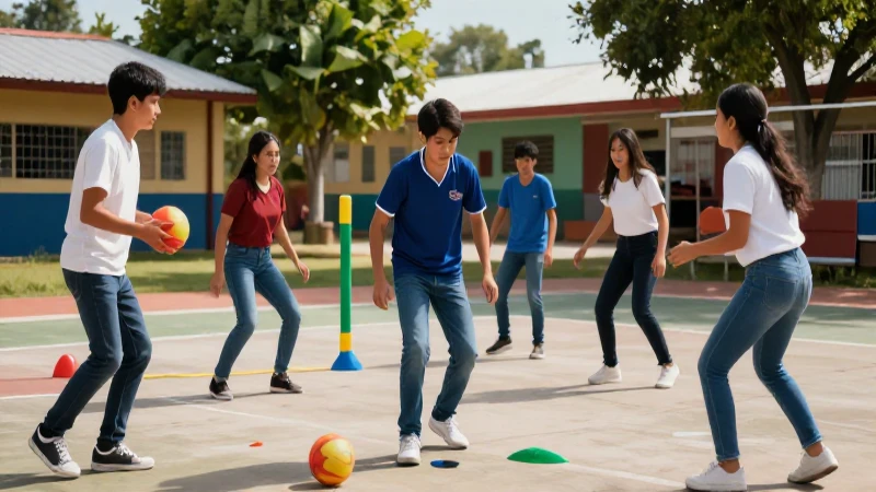 Estudiantes mexicanos vibrantes practican educación física al aire libre