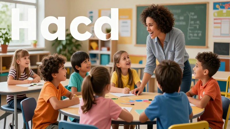 Niños felices y maestros en un aula moderna y vibrante