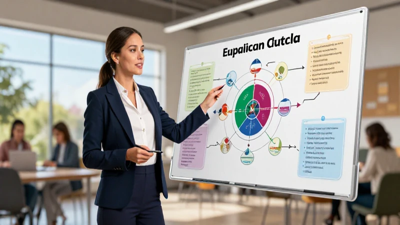 Maestra profesional rodeada de diseño educativo conceptual