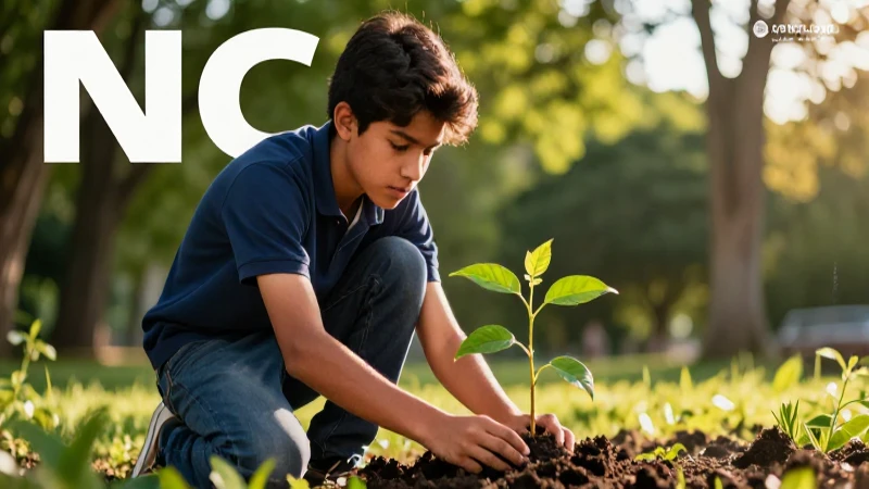 Joven mexicano planta un árbol vibrante al atardecer