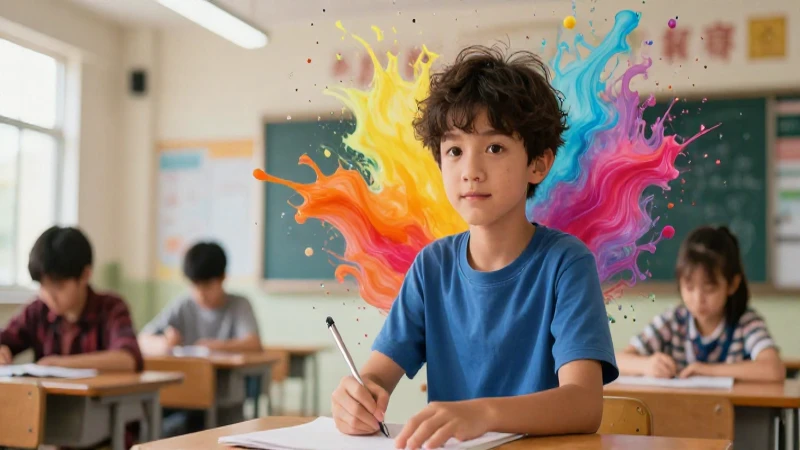Estudiante artístico vibrante en entorno educativo moderno