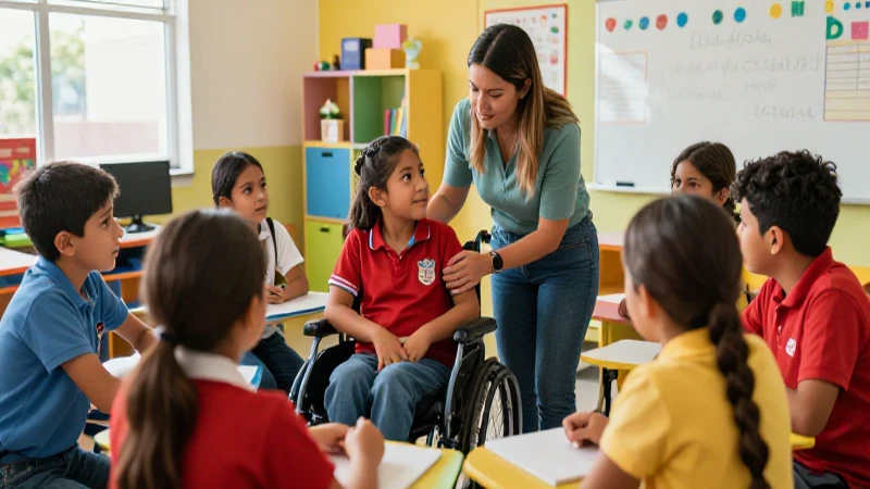 Niños mexicanos colaborando en aula inclusiva