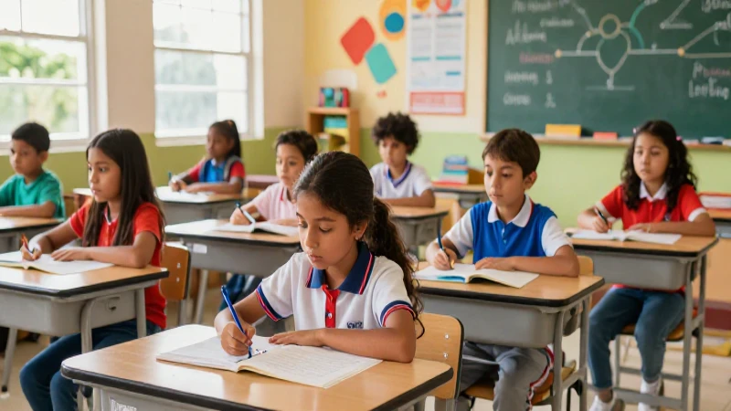Ilustración educativa de estudiantes en México