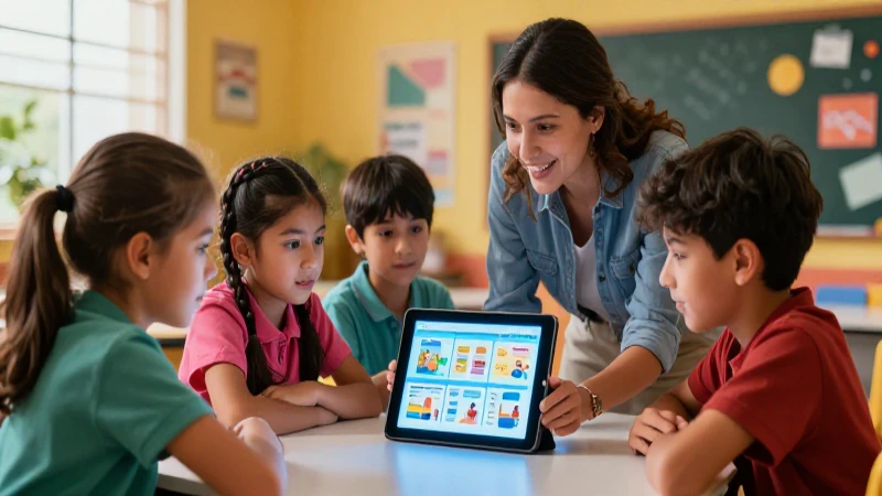 Clase mexicana vibrante y moderna con tablet digital