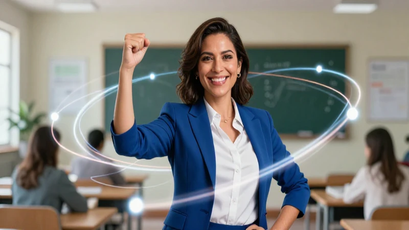 Profesora mexicana dinámica con estética educativa vibrante
