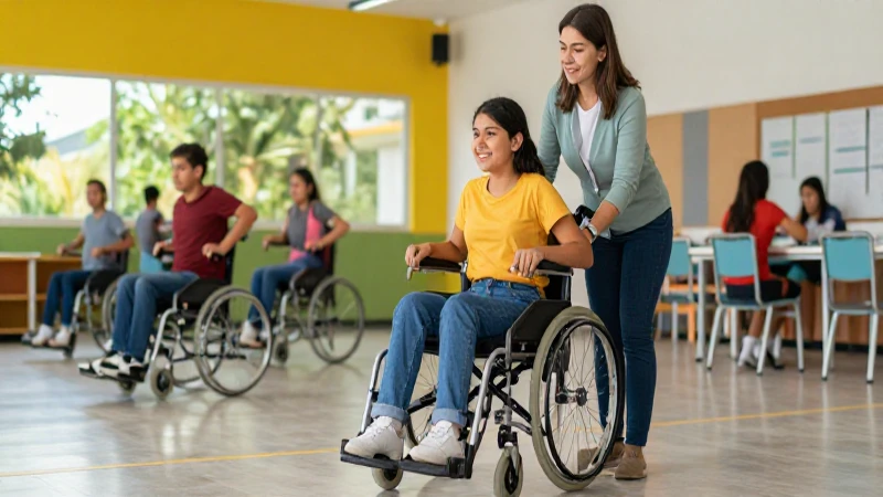 Aprende estrategias innovadoras para adaptar la educación física a estudiantes con discapacidad 3 Estudiante sonriendo con apoyo en aula moderna