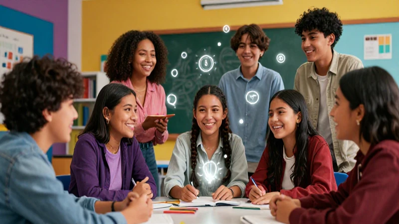 Estudiantes mexicanos felices aprendiendo en un aula vibrante