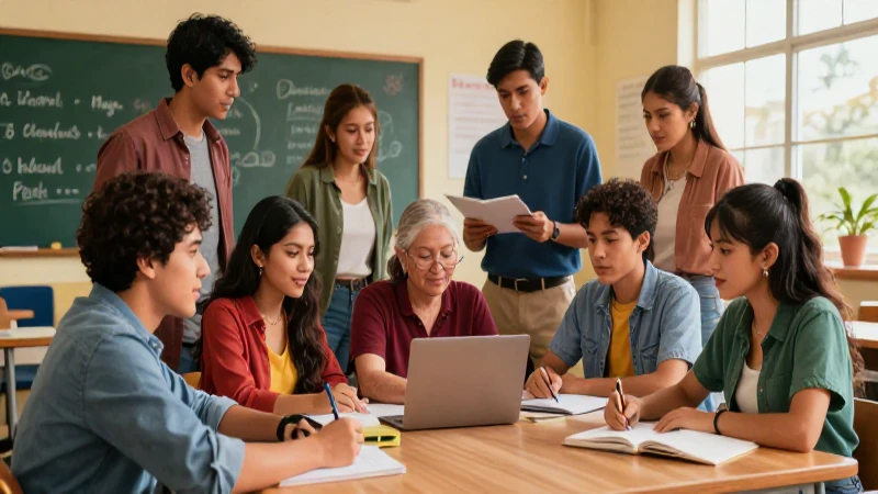 Educadores mexicanos colaborando en un aula vibrante