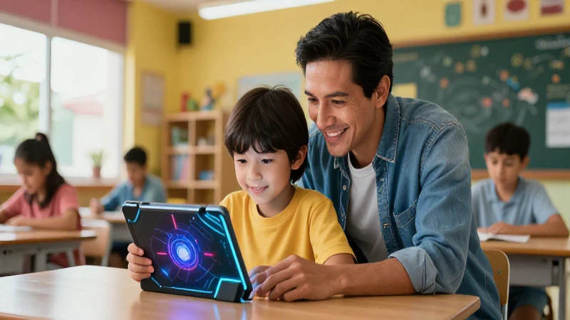 La tecnología en la educación: ¿Cumple las expectativas de padres y estudiantes? 4 Padres mexicanos observan a su hijo en aula futurista