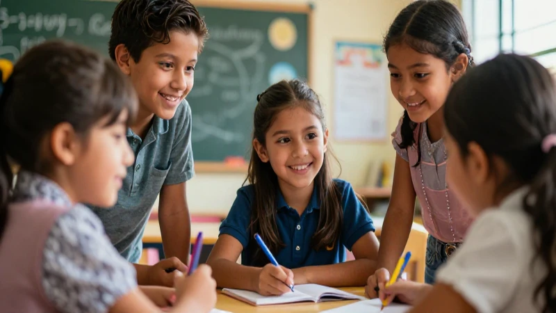 Desarrolla competencias y habilidades estudiantiles para el éxito en la escuela Mexicana 3 Niños mexicanos diversos colaborando en un vibrante entorno educativo