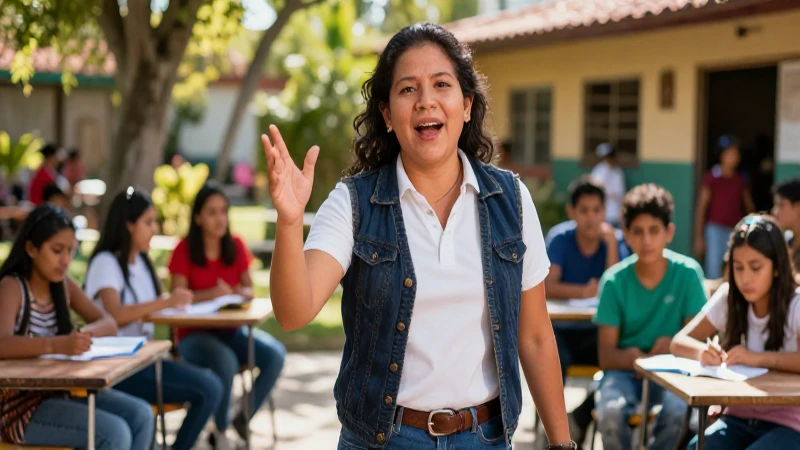 Experiencias exitosas de docentes en la nueva escuela mexicana 3 Educador mexicano carismático con alumnos en entorno luminoso