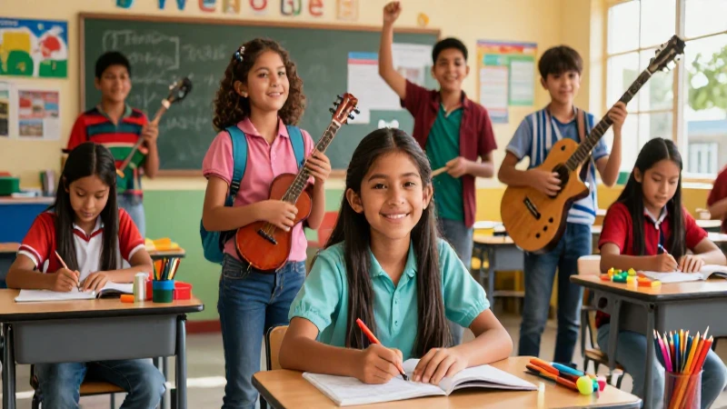 Estudiantes mexicanos vibrantes aprendiendo con alegría