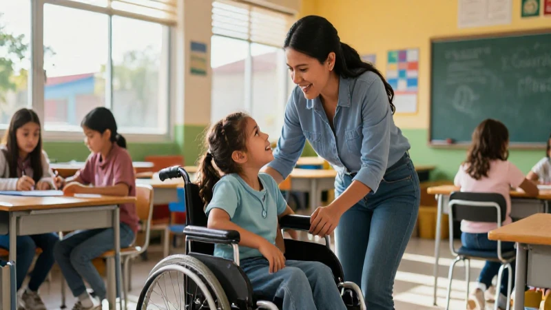 Aprendiendo de la inclusión: Experiencias inclusivas para estudiantes con discapacidad en la escuela mexicana 4 Profesora mexicana asiste alegre estudiante en aula