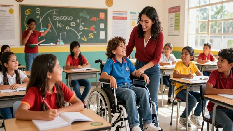 Aprendiendo de la inclusión: Experiencias inclusivas para estudiantes con discapacidad en la escuela mexicana 3 Clase mexicana vibrante con alumnos diversos y apoyo