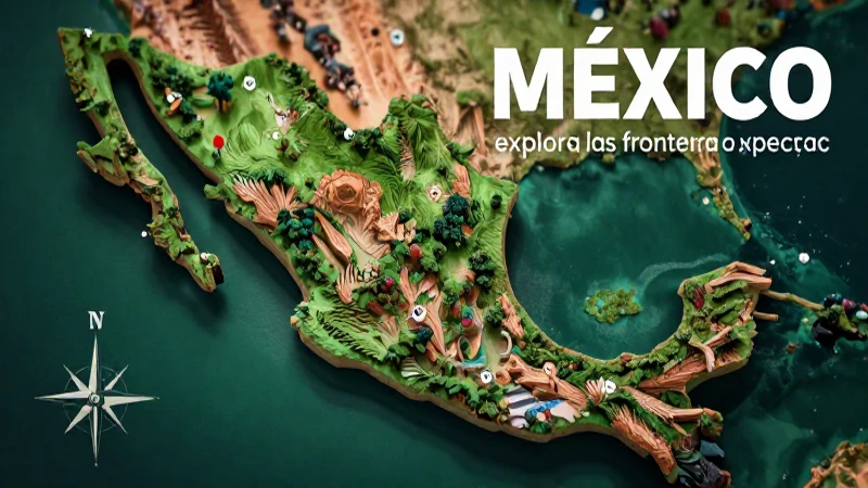 Explora las fronteras de México: límites, países vecinos y territorios colindantes 3 Mapa educativo del límite mexicano con paisajes vívidos