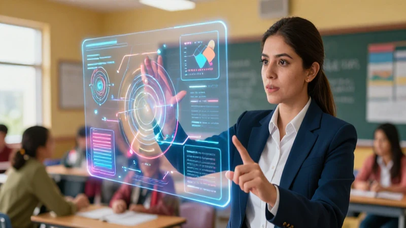 Herramientas tecnológicas para la Nueva Escuela Mexicana 4 Educador interactúa con holograma educativo en México