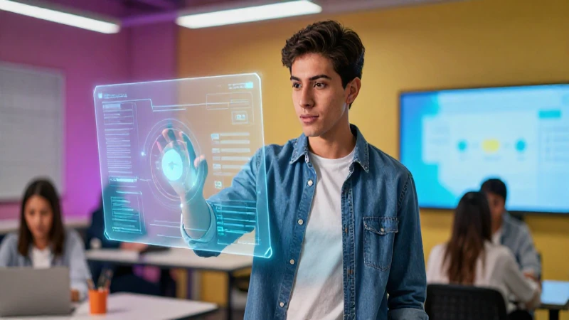 Educadora mexicana interactúa con interfaz holográfica