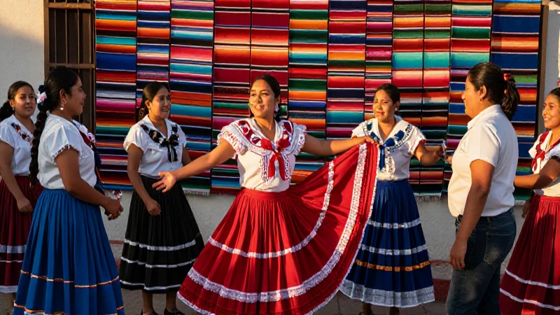 Cultura vibrante mexicana bajo luz dorada