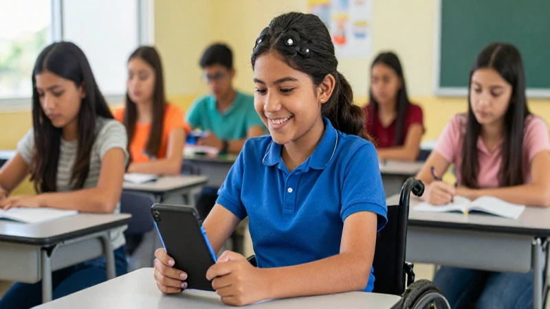Estudiante mexicano con discapacidad usando tecnología