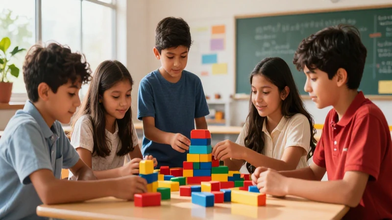 Mexicanos aprendiendo con bloques coloridos en clase
