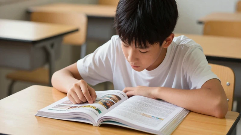 Estudiante lee en un escritorio con estilo vibrante