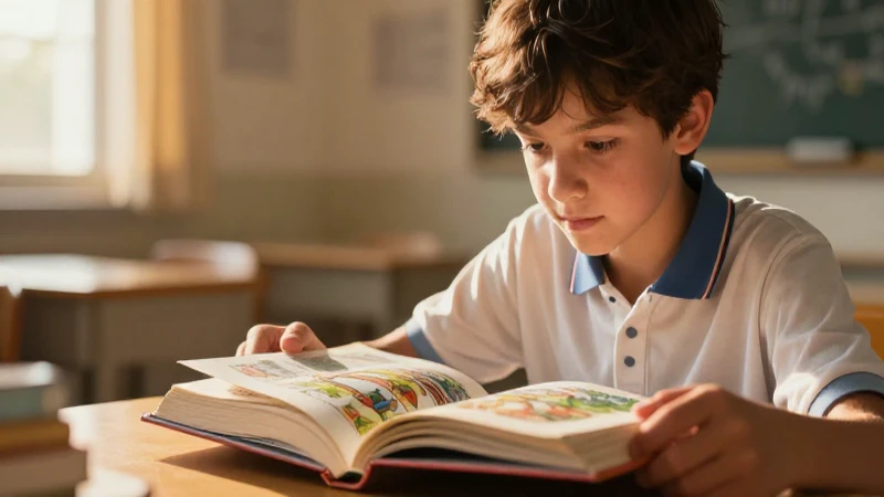 Estudiante leyendo libro con luz dorada