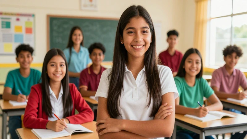 Estudiantes mexicanos felices en clase bajo luz dorada