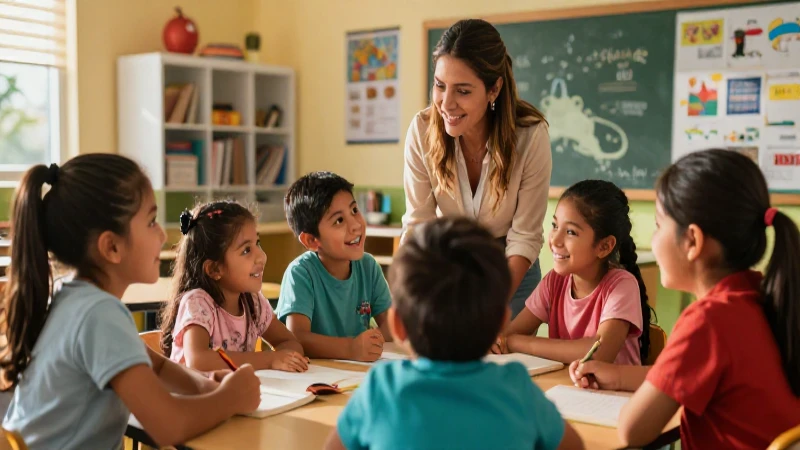 La Nueva Escuela Mexicana: Perspectivas y la inclusi贸n educativa 3 Ni帽os mexicanos son guiados en un aula moderna