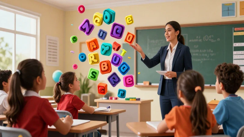 Profesor guía estudiantes en aula con bloques 3D