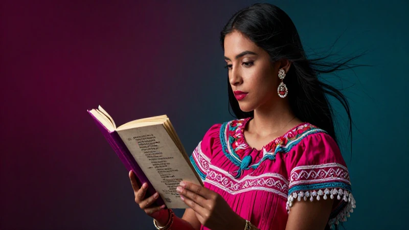 Mujer elegante y vibrante con poesía