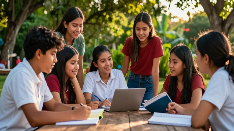 Aprende las claves de la Nueva Escuela Mexicana: ¡descubre su plan de estudios! 4 Estudiantes mexicanos aprenden alegre al aire libre