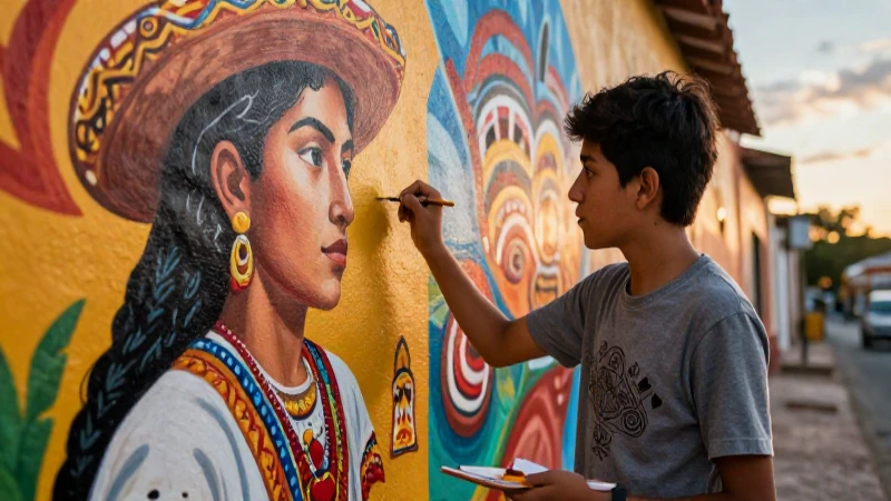 Potencia la educación artística con estrategias para promover el patrimonio cultural 3 Joven pinta mural cultural mexicano