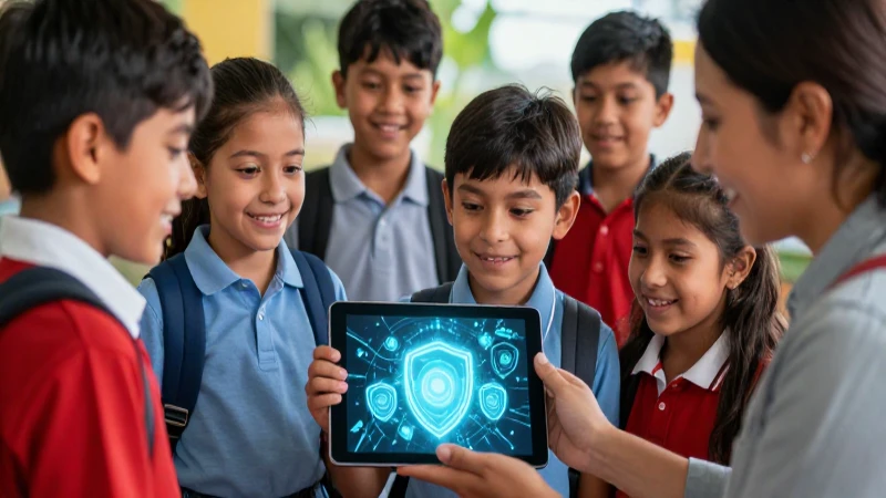 Niños mexicanos aprendiendo con tecnología guiados por un adulto