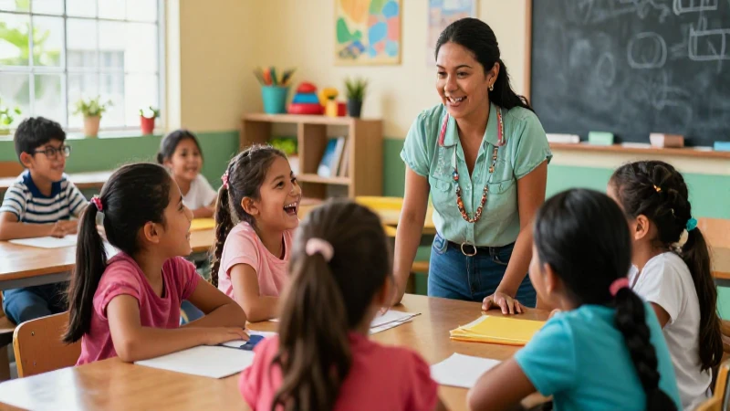 Niños riendo guiados por una educadora mexicana