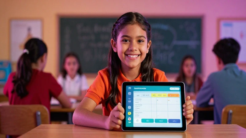 Mejora tu aprendizaje y desarrollo con la tecnología educativa 4 Estudiante feliz aprende en aula moderna con tablet digital
