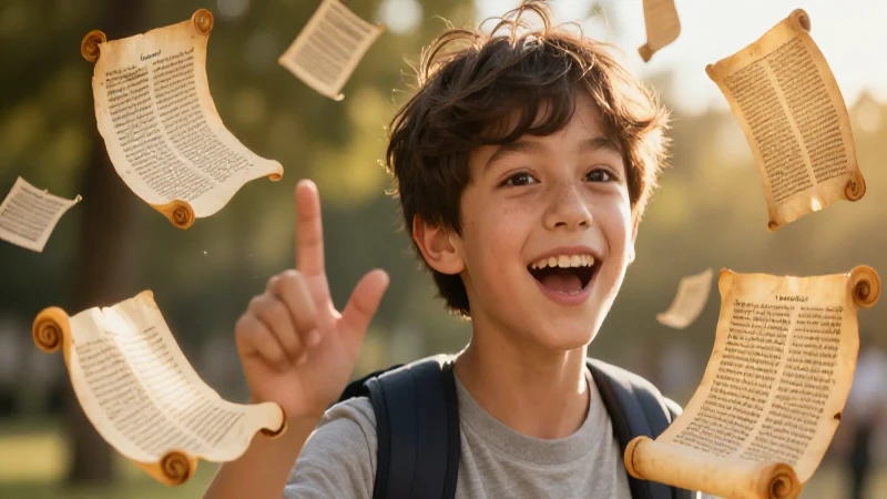 Estudiante entusiasta rodeado de literatura mágica