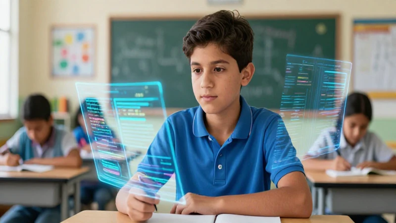 Aprende y potencia el aprendizaje con big data en la enseñanza 3 Estudiante mexicano en clase con tecnología holográfica