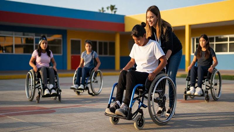 Estudiante joven juega deporte adaptado bajo luz dorada